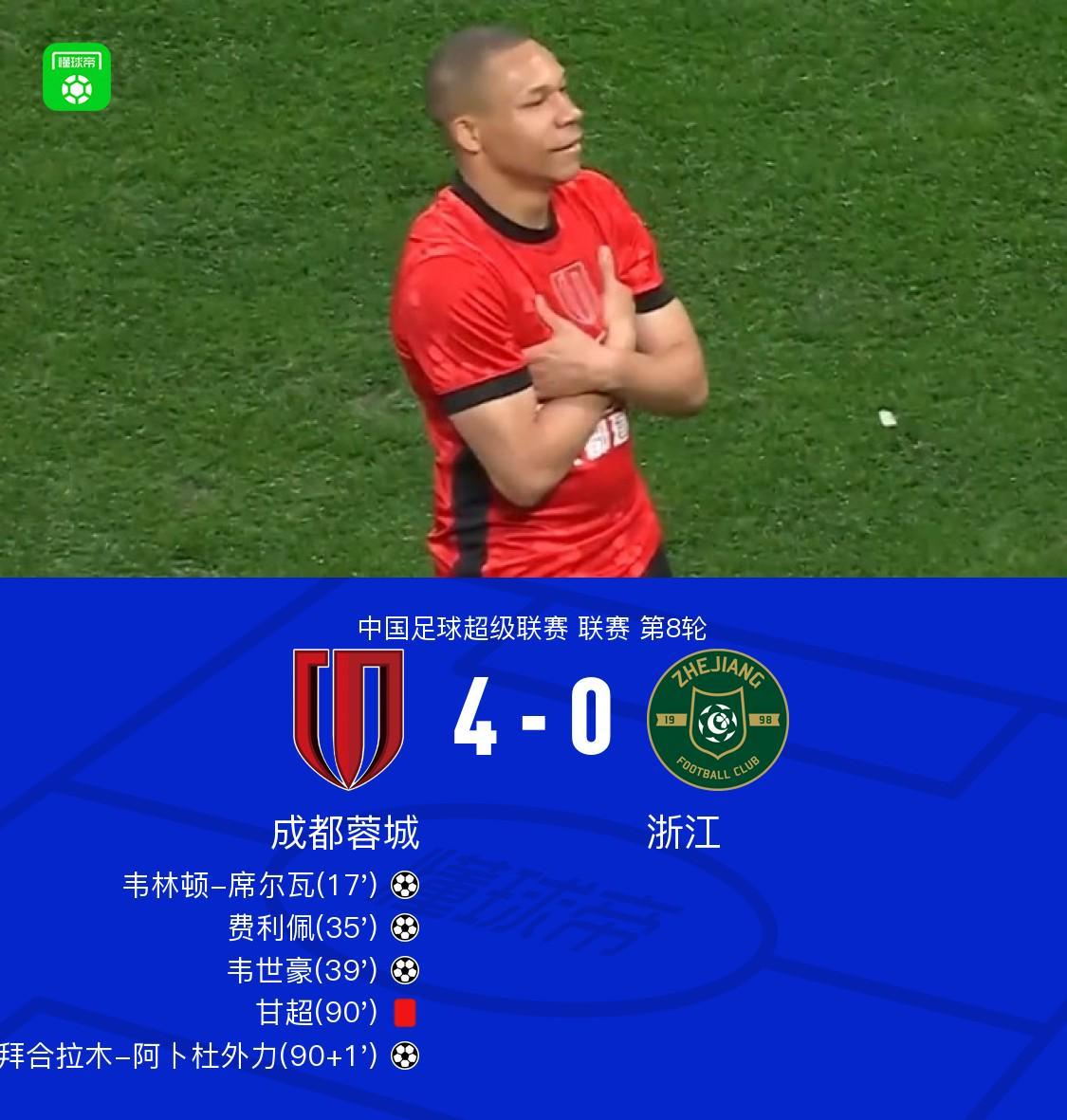 世界杯app下载-成都4-0浙江，席尔瓦传射，韦世豪、费利佩、拜合拉木破门